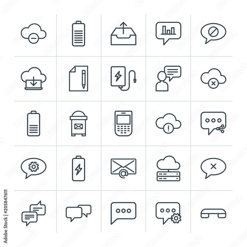 Poster modern simple set of cloud and networking, chat and messenger, mobile, email vector outline icons. c