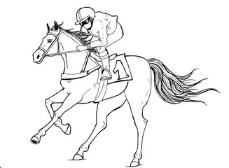 Realistic horses pencil drawn races hore in gallop motion. Animal design.