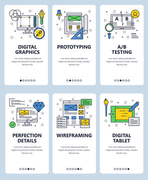 Vector line art web and mobile app template set