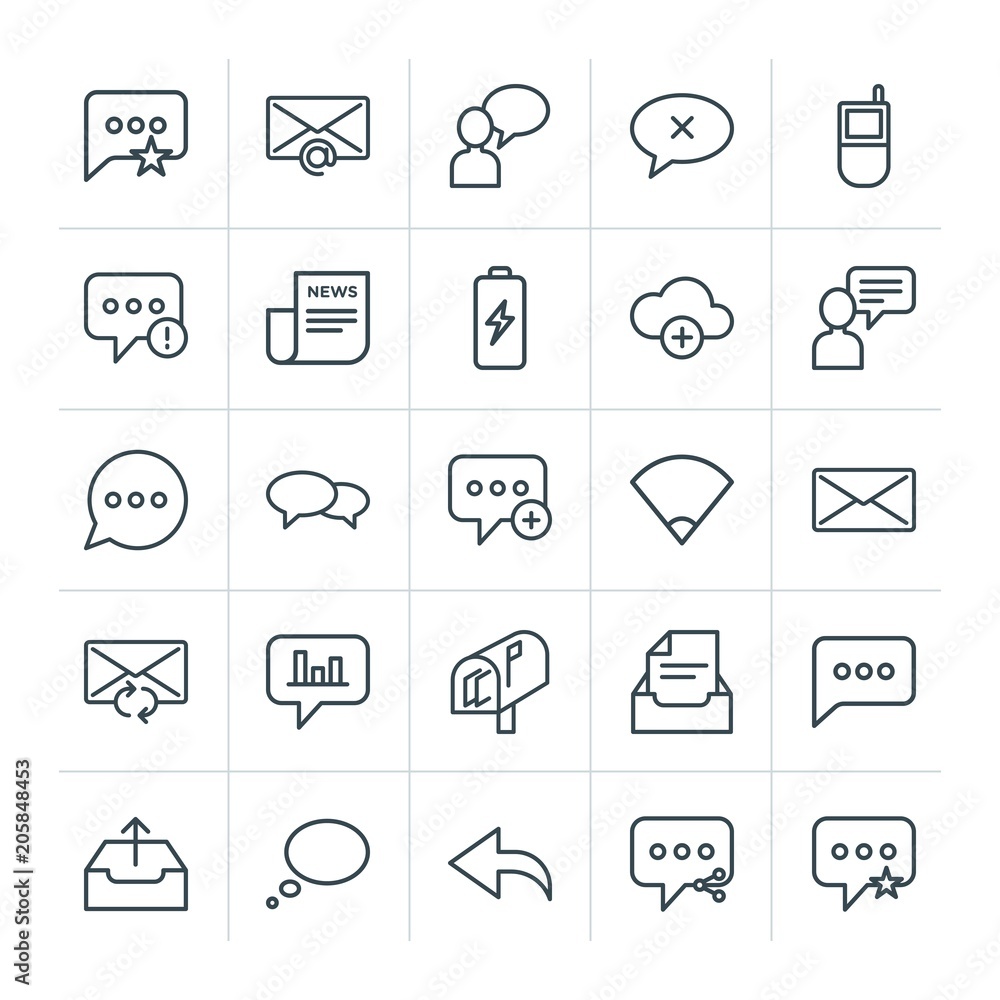 Aufkleber modern simple set of cloud and networking, chat and messenger, mobile, email vector outline icons. c