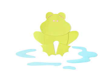 Frog paper cut on white background - isolated
