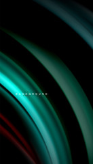 Abstract wave lines fluid rainbow style color stripes on black background