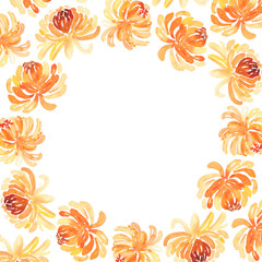 Round frame of watercolor chrysanthemum flowers