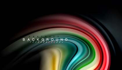 Abstract wave lines fluid rainbow style color stripes on black background