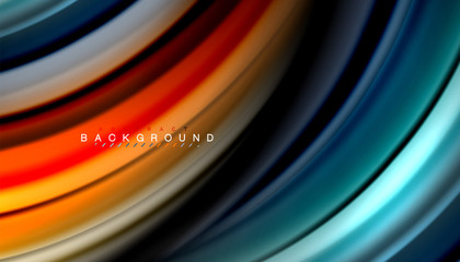 Abstract wave lines fluid rainbow style color stripes on black background