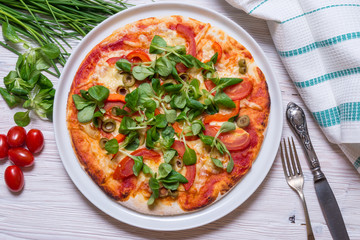 Vegetarian pizza on wooden table