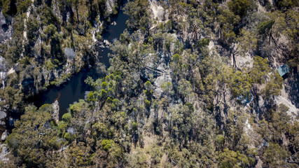 Aerial drone view over wineries and granite rock in Stanthorpe, Australia