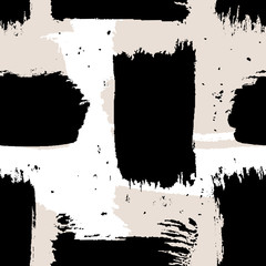 Materiał do szycia Seamless vector abstract pattern with brush strokes. Hand-painted texture. Black brushstrokes on a white background. For printing on different subjects. Modern Vintage Style.