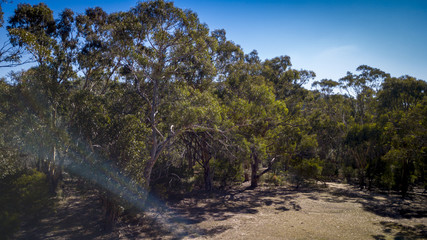 Fototapeta na wymiar Aerial drone view over wineries and granite rock in Stanthorpe, Australia