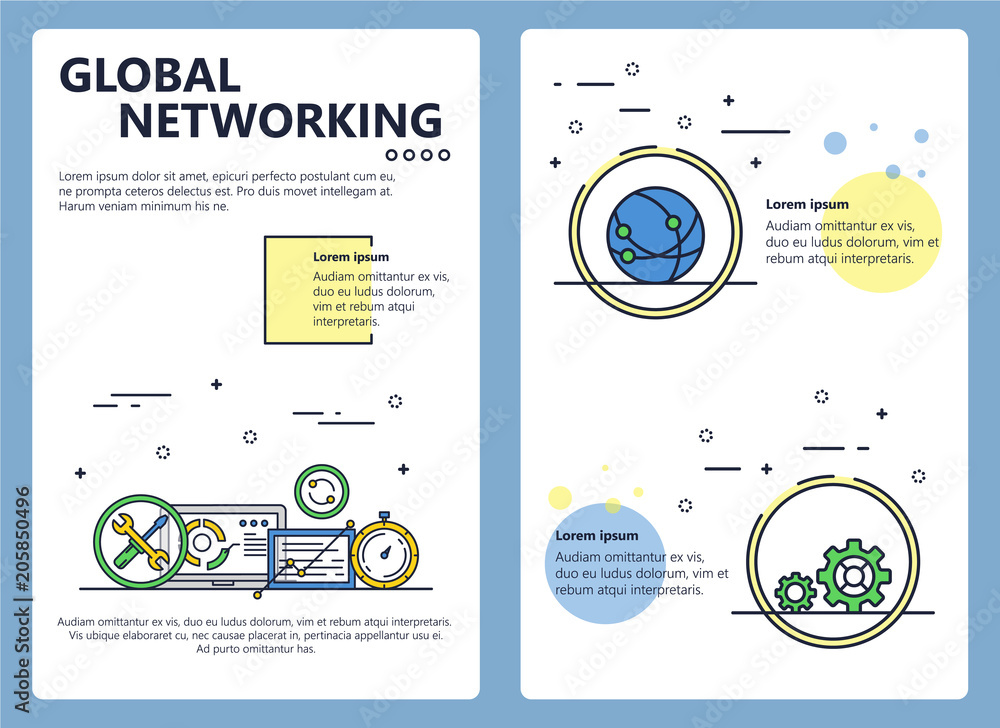 Poster vector line art global networking poster template
