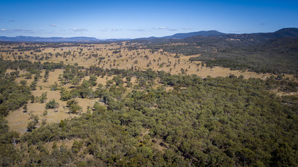 Aerial drone view over wineries and granite rock in Stanthorpe, Australia