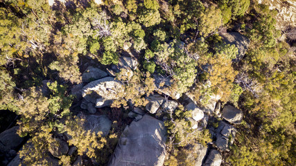 Aerial drone view over wineries and granite rock in Stanthorpe, Australia