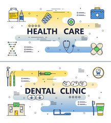 Vector thin line medical poster banner templates