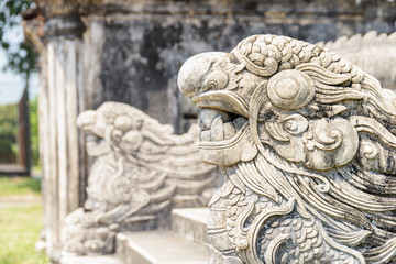 Amazing stone sculptures of dragons at the Imperial City, Hue