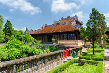 Fototapeta na wymiar Wonderful pavilion in scenic garden of the Imperial City, Hue