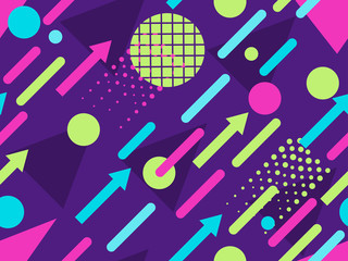 Memphis seamless pattern. Geometric elements memphis in the style of 80s. Points and dotted lines. Vector illustration