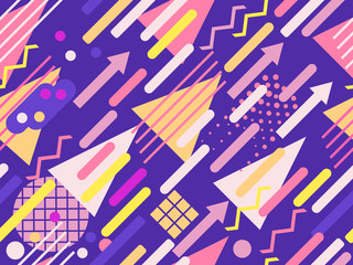 Memphis seamless pattern. Geometric elements memphis in the style of 80s. Points and dotted lines. Vector illustration