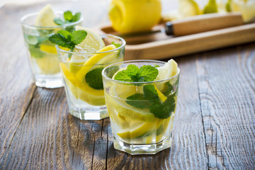 Fresh homemade lemonade with lemon and mint