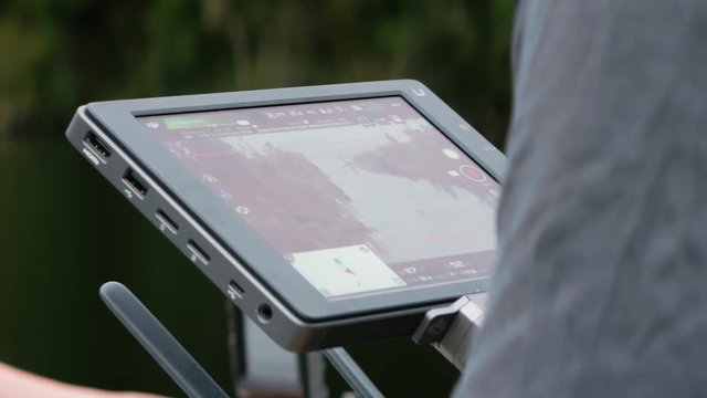 Close up viewing monitor for drone in native New Zealand forest