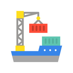 Crane move container to ship, Flat icon delivery shopping logistic related