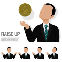 Set of raising up businessman on transparent background
