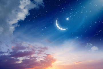 Fototapeta premium Ramadan Kareem background with crescent moon and stars