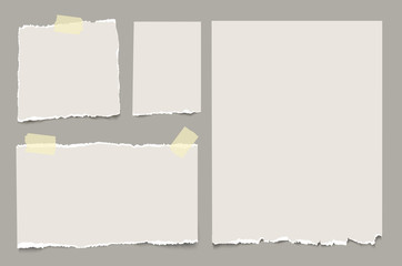Set of vector gray torn edge papers with adhesive tape.