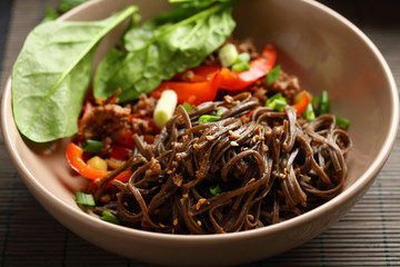 Asian noodles with vegetables and meat