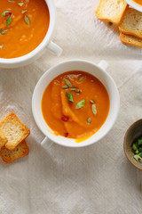 Two bowl of pumpkin soup