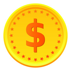 Dollar coin vector icon, Golden coin. USA money symbol, sign.