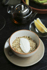Apple and lemon crumble dessert for breakfast