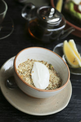 Apple and lemon crumble dessert for breakfast