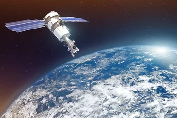  Onderzoek, sondering, monitoring van in de atmosfeer. Satelliet boven de aarde maakt metingen van de weerparameters. Elementen van deze afbeelding geleverd door NASA. © aapsky