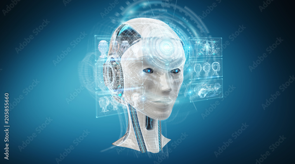 Fototapete digital artificial intelligence cyborg interface 3d rendering