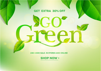 Go Green word on natural green background.Green sale.Vector illustration EPS10