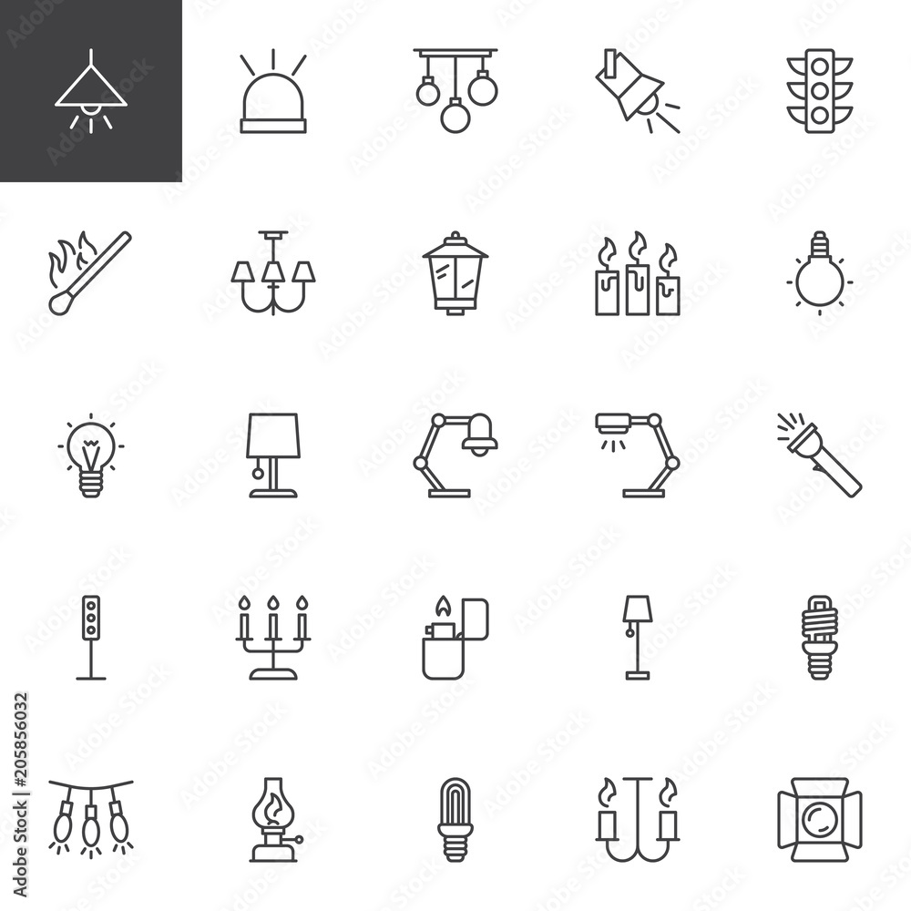 Poster light outline icons set. linear style symbols collection, line signs pack. vector graphics. set incl