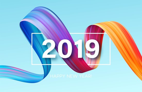 2019 New Year of a colorful brushstroke oil or acrylic paint design element. Vector illustration