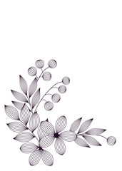 Black and white elegant leaves and flowers with veins floral card template, vector