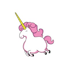 fat unicorn with long yellow horns