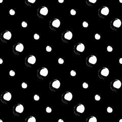 Vector seamless pattern. Black and white round brush strokes. Grungy hand drawn circles. Abstract paint spots, polka dot wallpaper