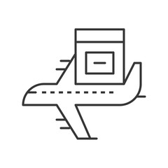 Air shipping icon, parcel box on airplane outline style