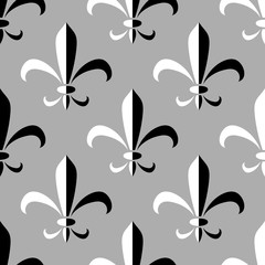 Black and white abstract royal lily ornament seamless pattern, vector