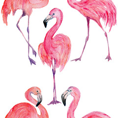 Composition of the trendy summer flamingos. Hand drawn watercolor.