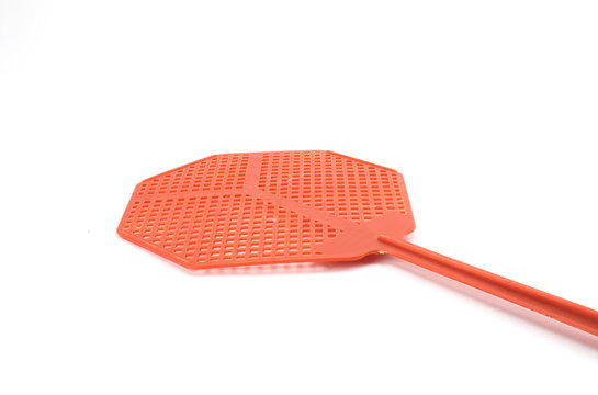 Red fly swatter on a white background