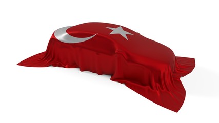 turkey flag covered car concept. 3d illustration