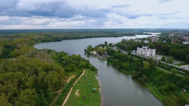 The nobleman's estate of the manufacturer Aseev 05. Aerial photography. The house was built in the Art Nouveau style.