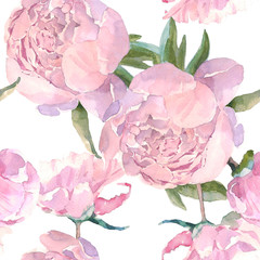 Shabby chic vintage peony seamless pattern, classic floral repeat background for web and print. Watercolor hand drawing. Romantic design for natural cosmetics, perfume, women products. Can be used as