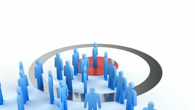 Leader and arrow of people moves to the target, 3D animation
