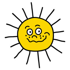 The hand drawing of a funny sun