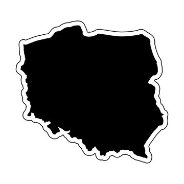 Black silhouette of the country Poland with the contour line. Effect of stickers, tag and label. Vector illustration